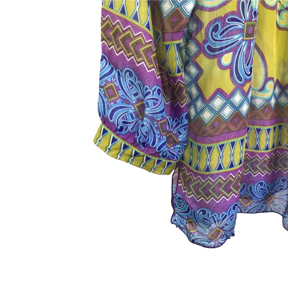 Hale Bob Women's Cabana Blouse Silk Bell Sleeve Boho Festival Green Floral XS - Picture 7 of 10